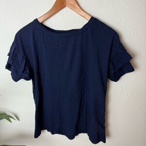 Crown & Ivy Navy Ruffle Sleeve Knit Top Size M